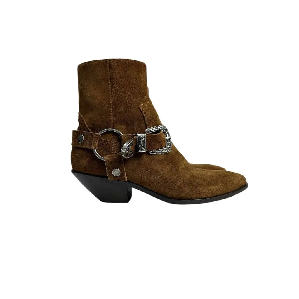 Saint Laurent WEST HARNESS Western Ankle Boots Brown Suede Very good - Back View