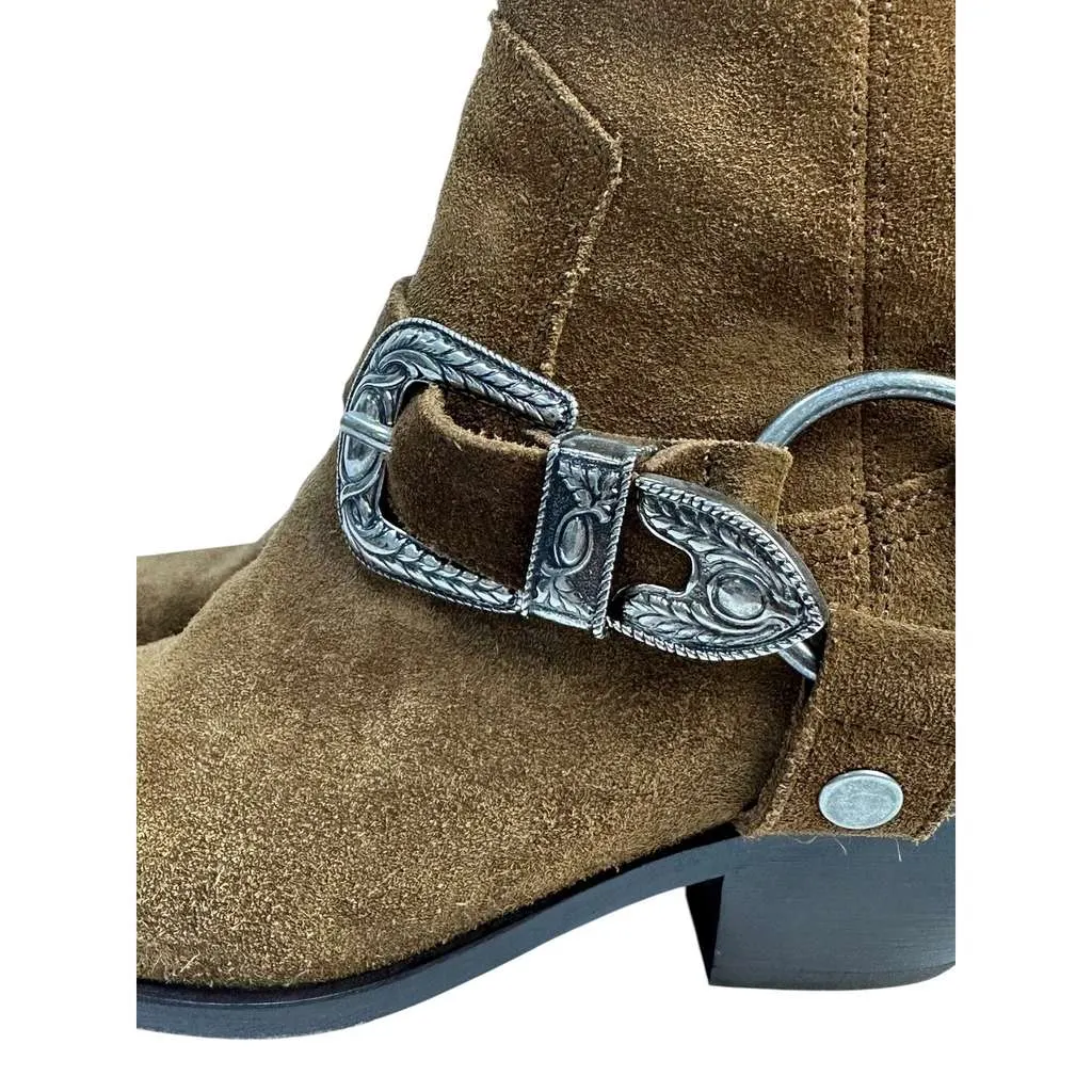 Saint Laurent WEST HARNESS Western Ankle Boots Brown Suede Very good - Box View