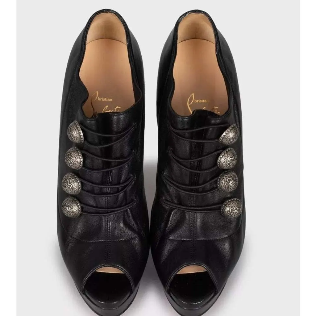 Christian Louboutin Open Toe Button Ankle Boots Black Leather Very good - Back View