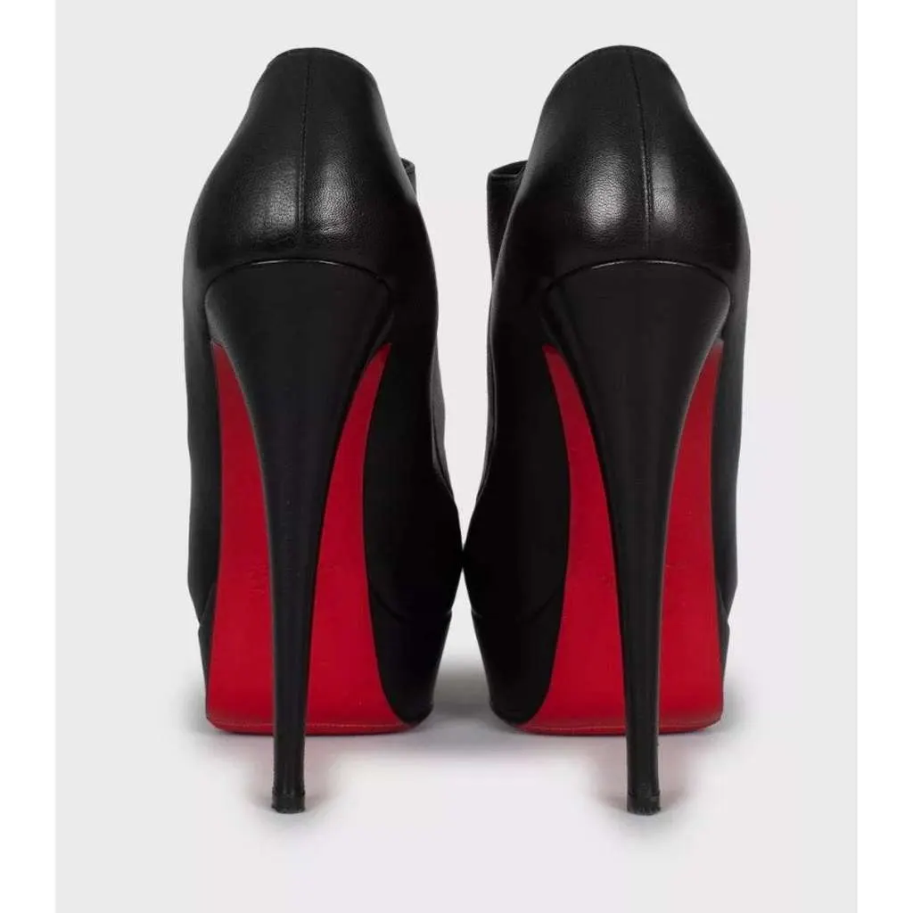 Christian Louboutin Open Toe Button Ankle Boots Black Leather Very good - Model View