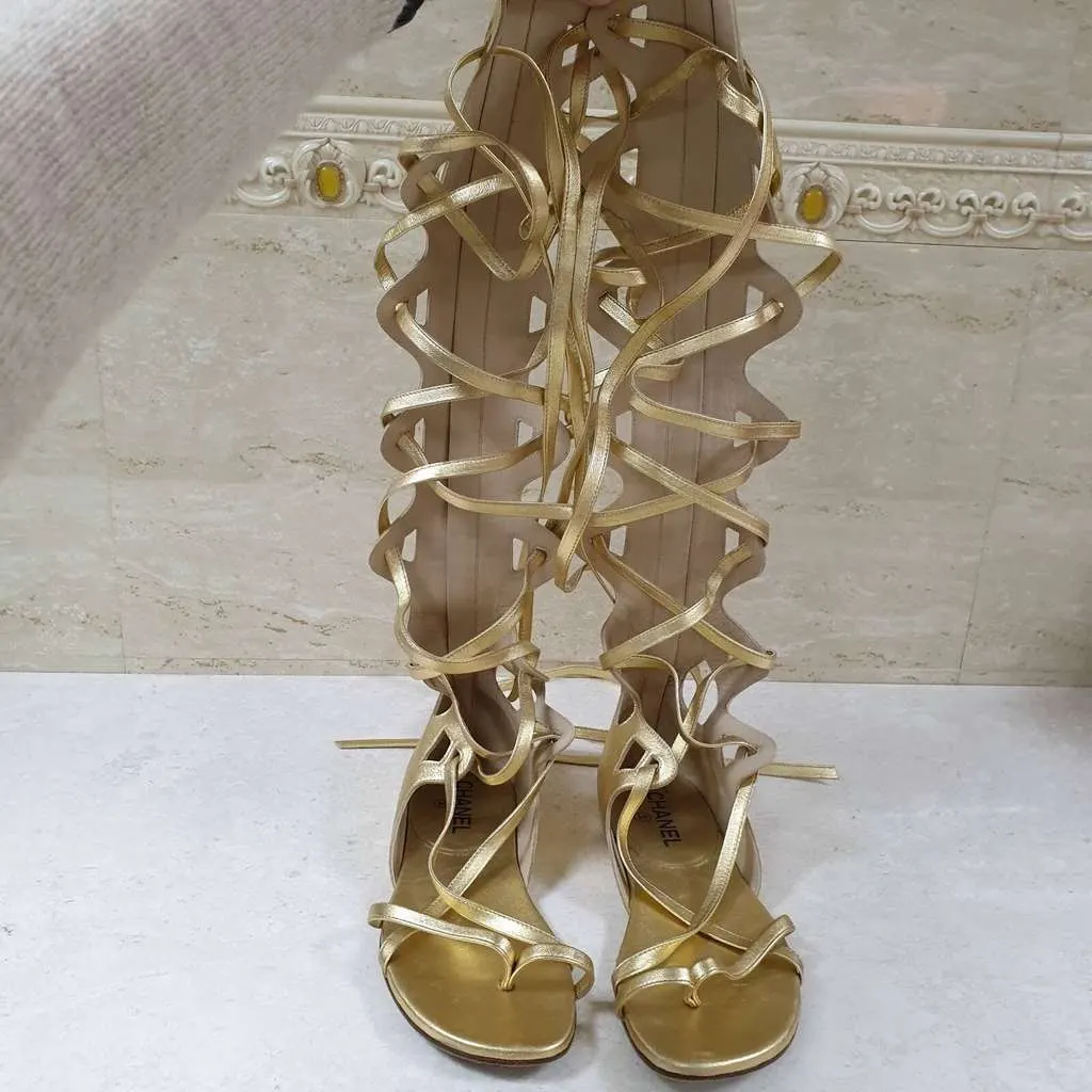 Chanel Gladiator Sandals Gold Leather Very good - Back View