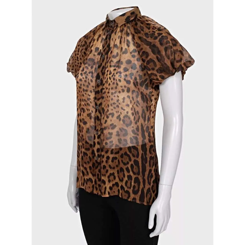 Dolce & Gabbana Animal Print Blouse Brown Silk Very good - Back View