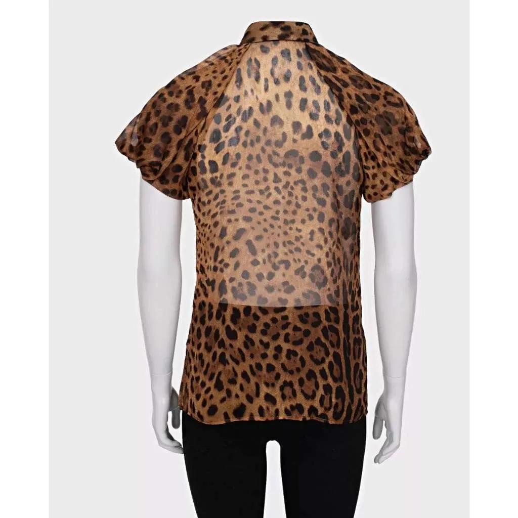 Dolce & Gabbana Animal Print Blouse Brown Silk Very good - Inside View