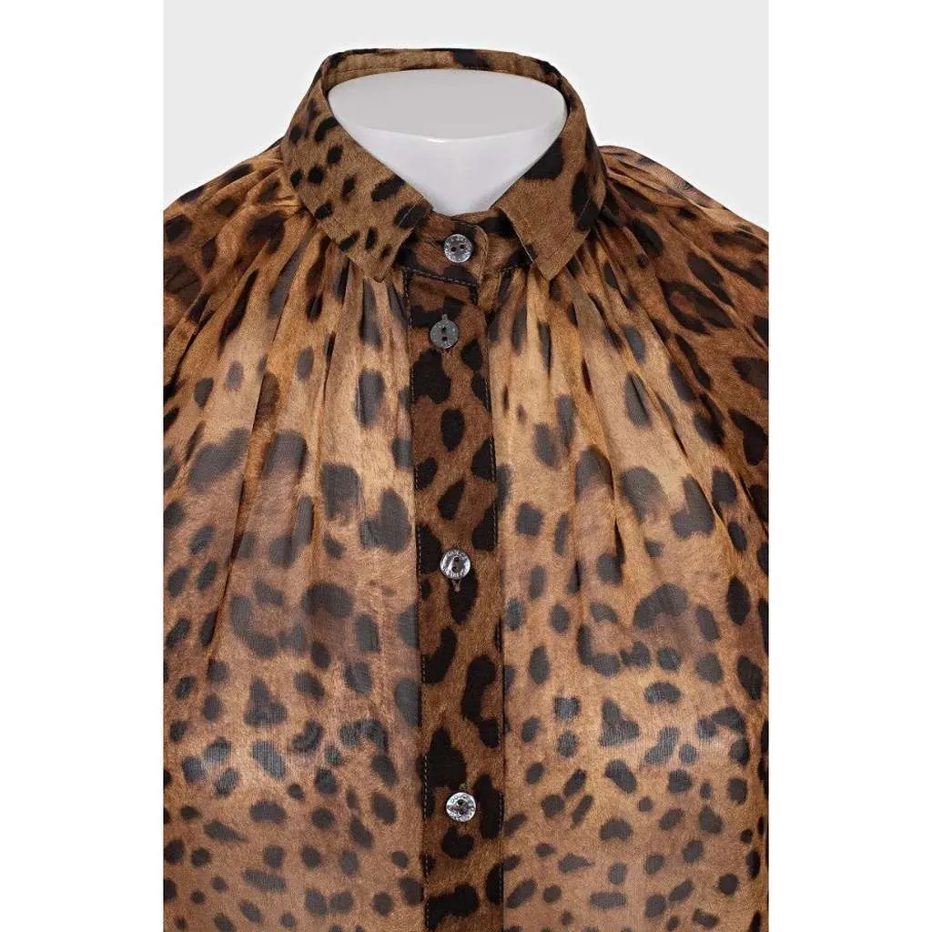 Dolce & Gabbana Animal Print Blouse Brown Silk Very good - Model View