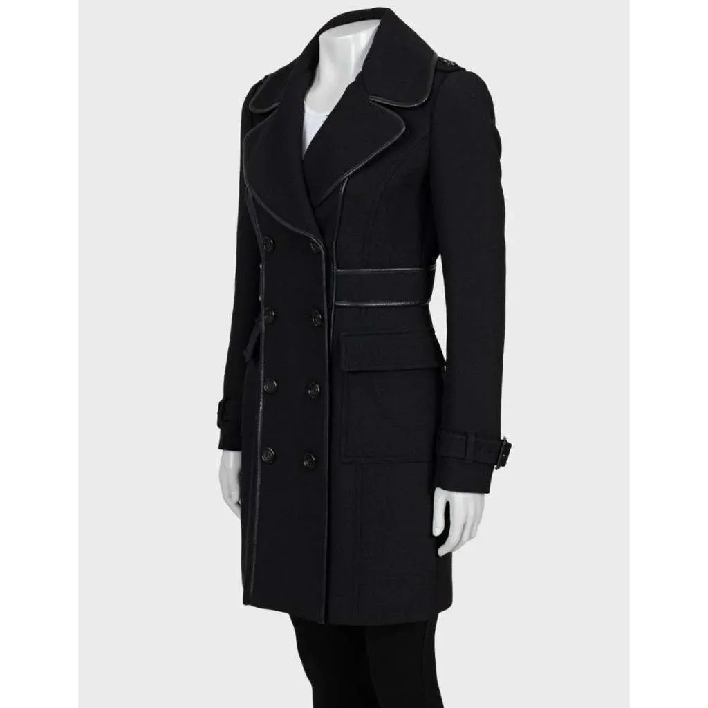 Burberry Double Breasted Blend Coat Black Wool Very good - Back View