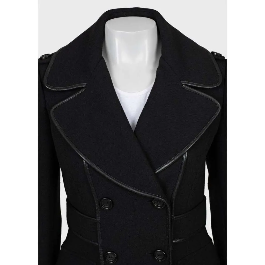 Burberry Double Breasted Blend Coat Black Wool Very good - Model View