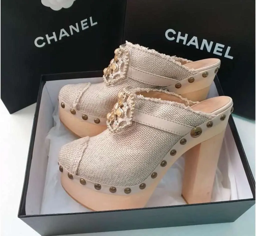 Chanel Shoe Platform Clog Jewel Hardware Black Leather Very good - Back View
