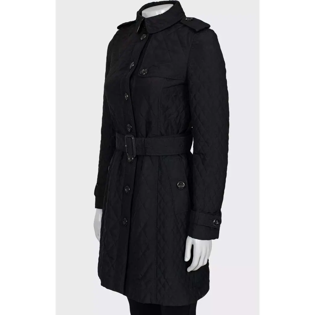 Burberry Quilted Belted Coat Black Very good - Back View