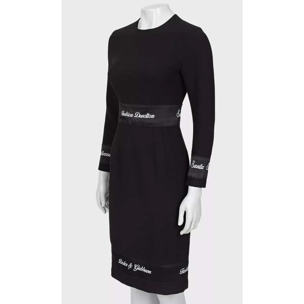 Dolce & Gabbana Embroidered Midi Dress Black Wool Very good - Back View