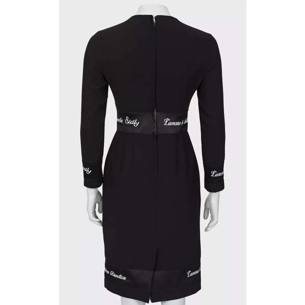 Dolce & Gabbana Embroidered Midi Dress Black Wool Very good - Inside View