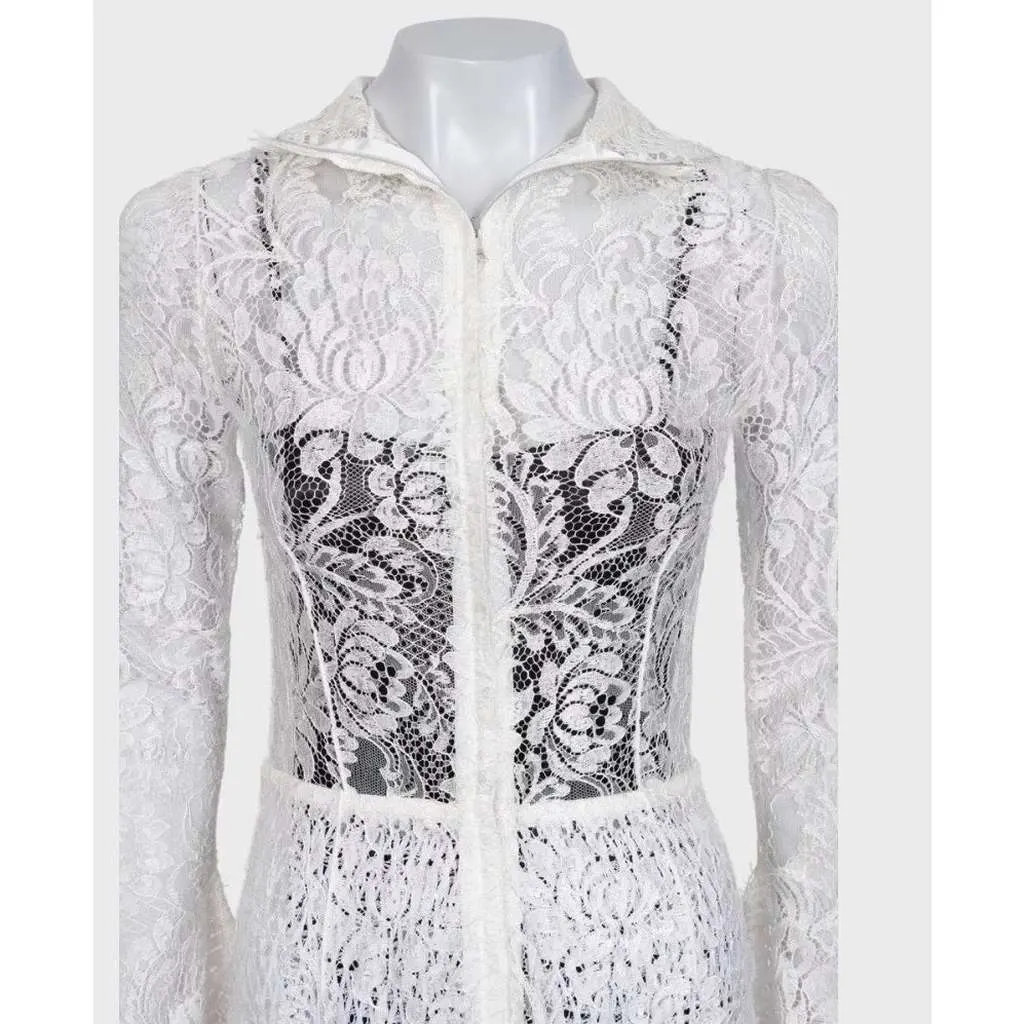 Dolce & Gabbana Lace High Collar Dress White Lace Never worn, with tag - Model View