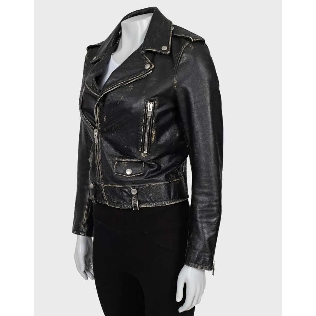 Saint Laurent Distressed Jacket Black Leather Very good - Back View