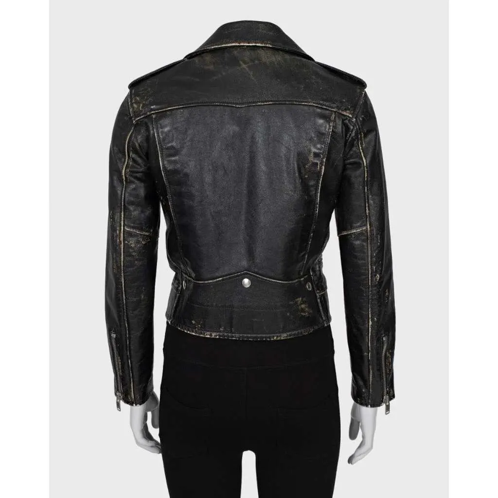 Saint Laurent Distressed Jacket Black Leather Very good - Inside View