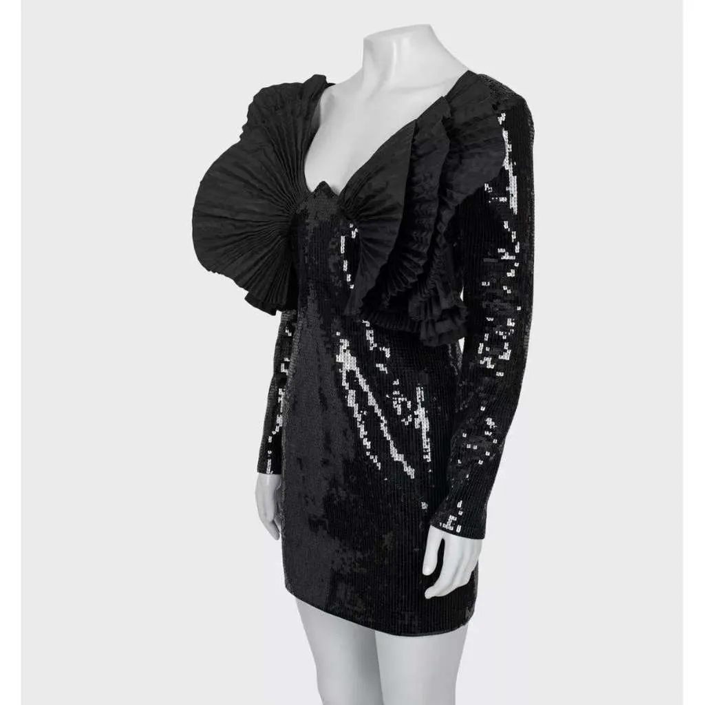 Saint Laurent Sequin Dress Black Silk Very good - Back View