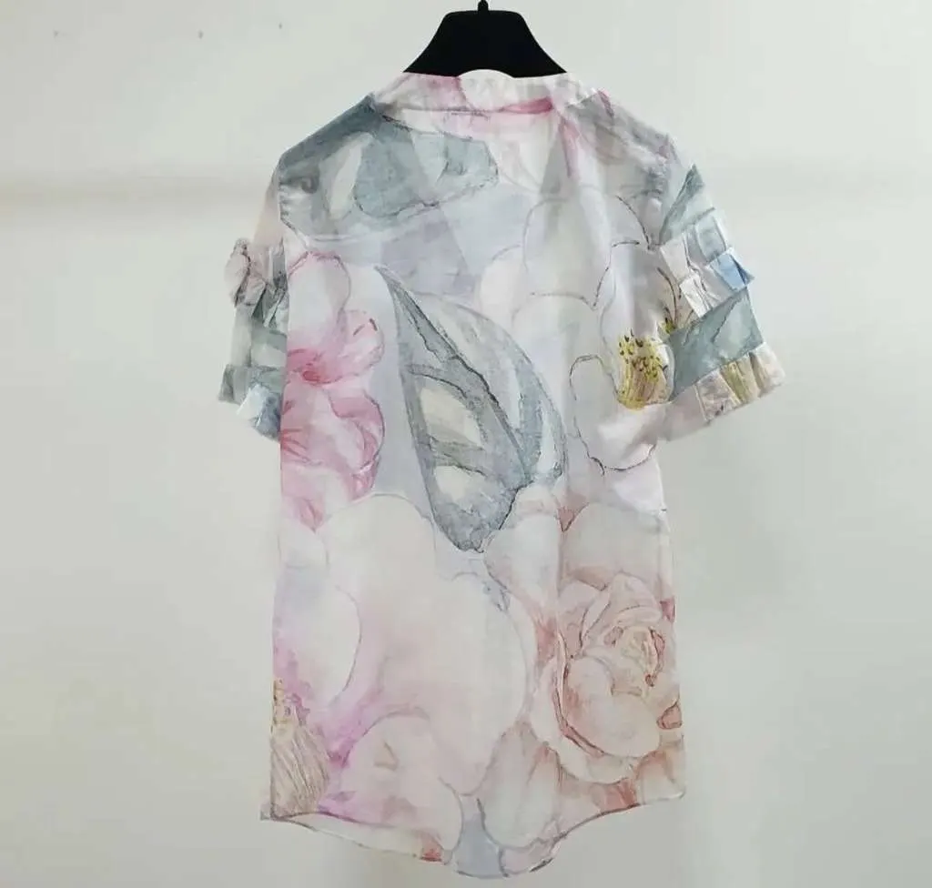 Chanel Floral Print Ruffle Blouse MultiColor Cotton Very good - Inside View