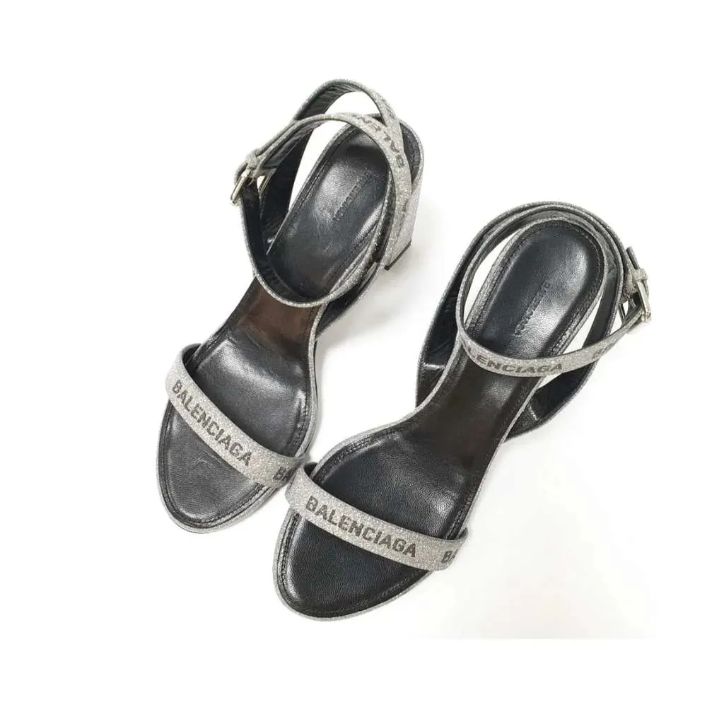 Balenciaga Round Glitter Logo Sandals Black Leather Good - Box View