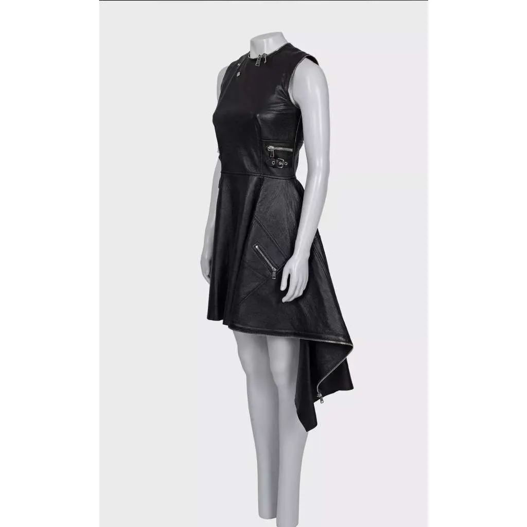 Alexander McQueen Asymmetric Dress IT Black Leather Very good - Back View
