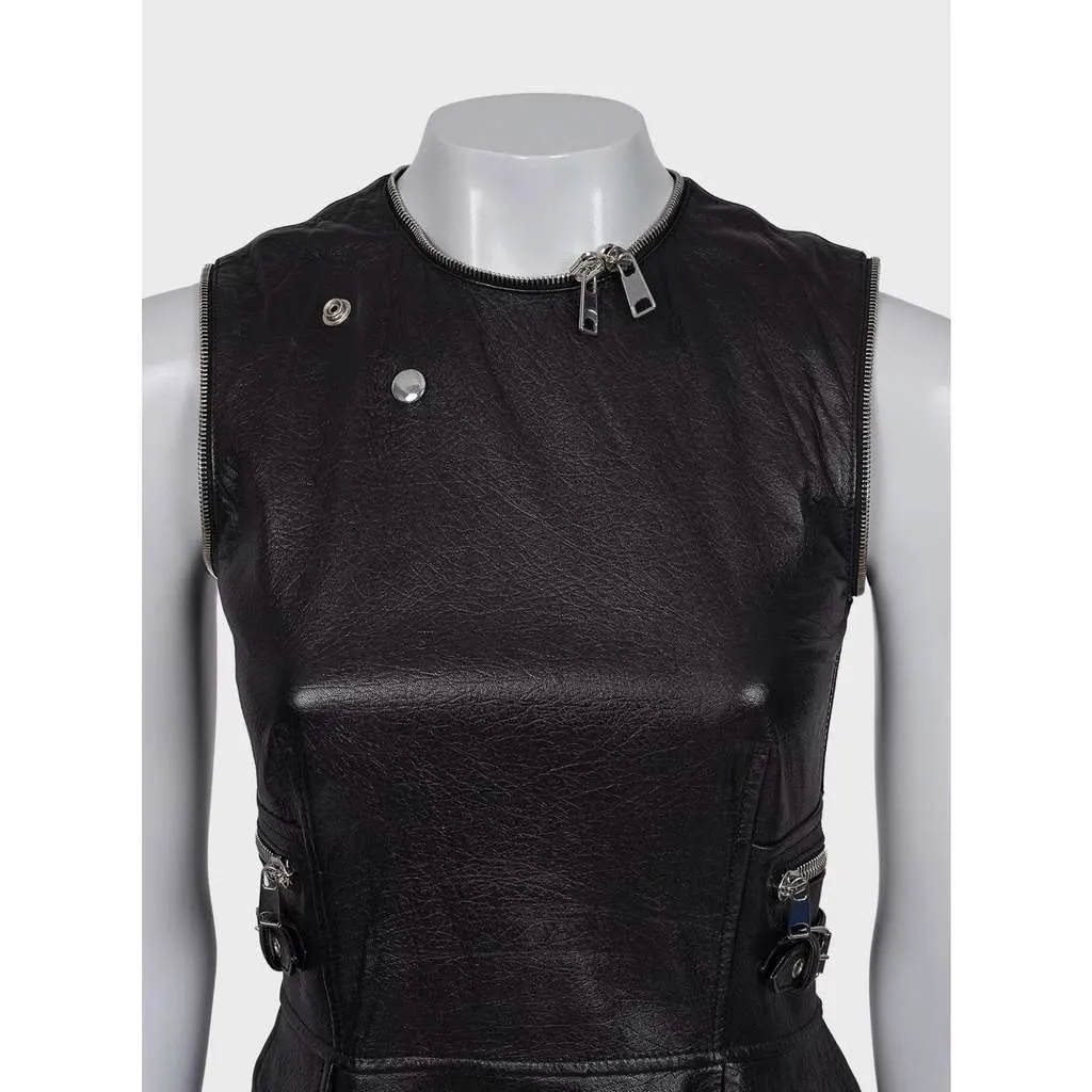 Alexander McQueen Asymmetric Dress IT Black Leather Very good - Model View