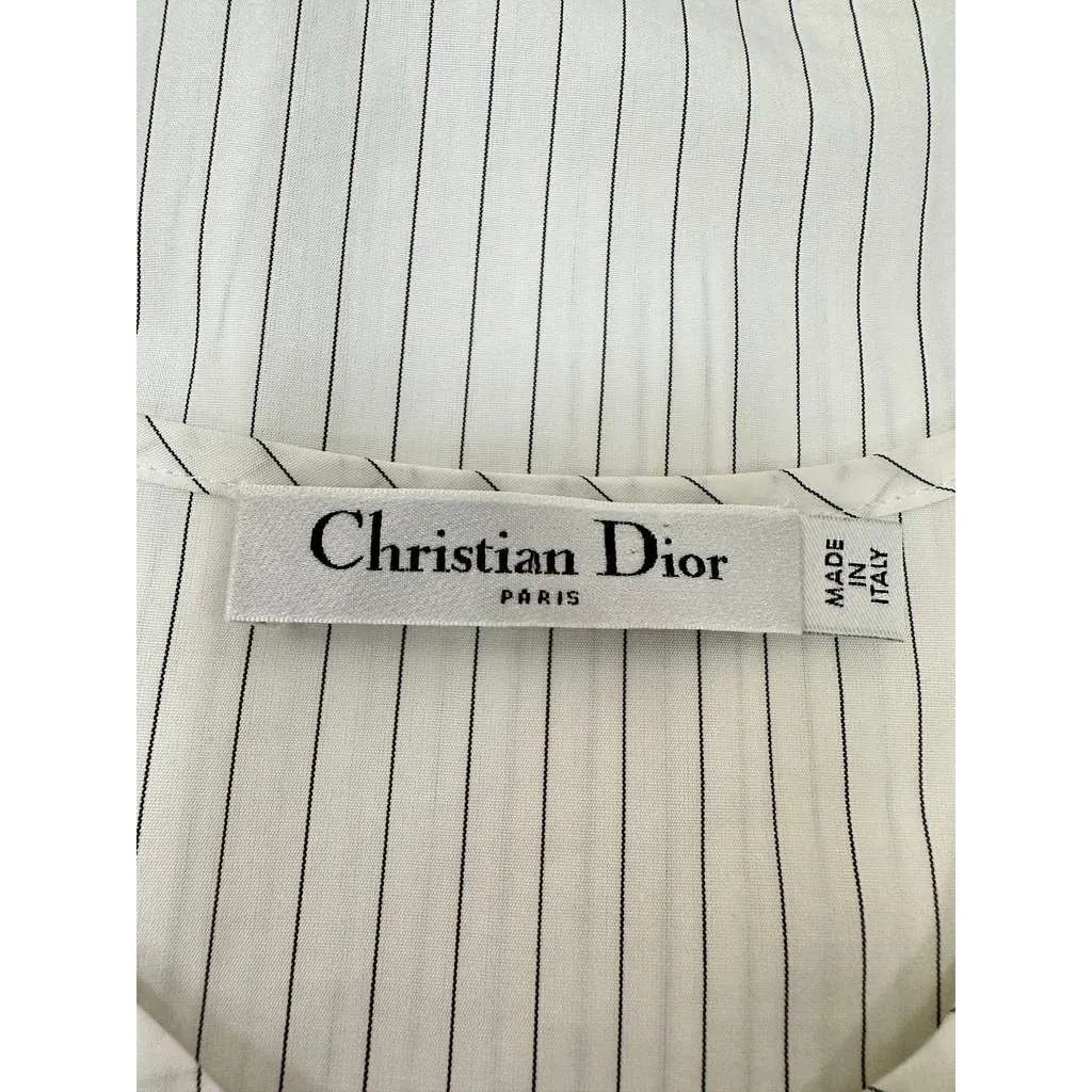 Dior Christian Striped Voluminous Sleeves Shirt Black Cotton Very good - Model View