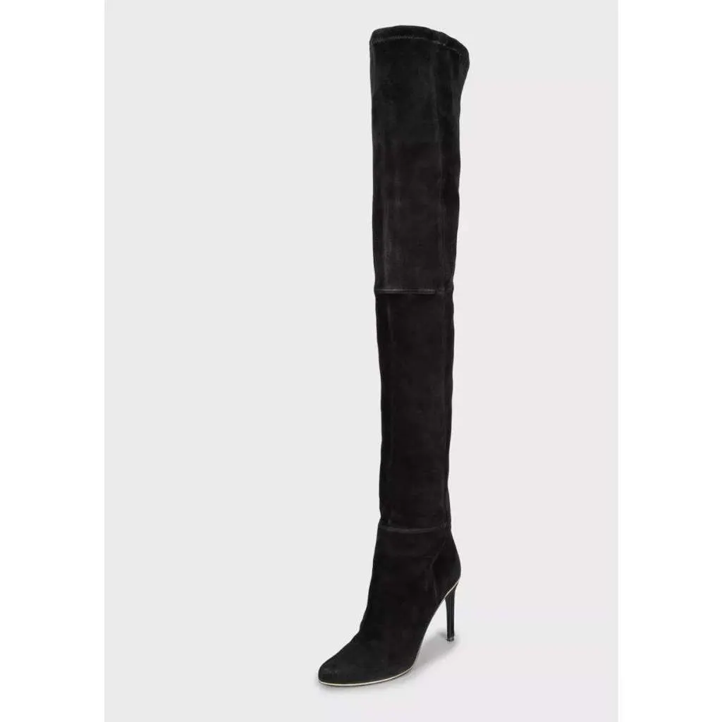 Balmain Over the Knee Boots Blue Suede Very good - Model View