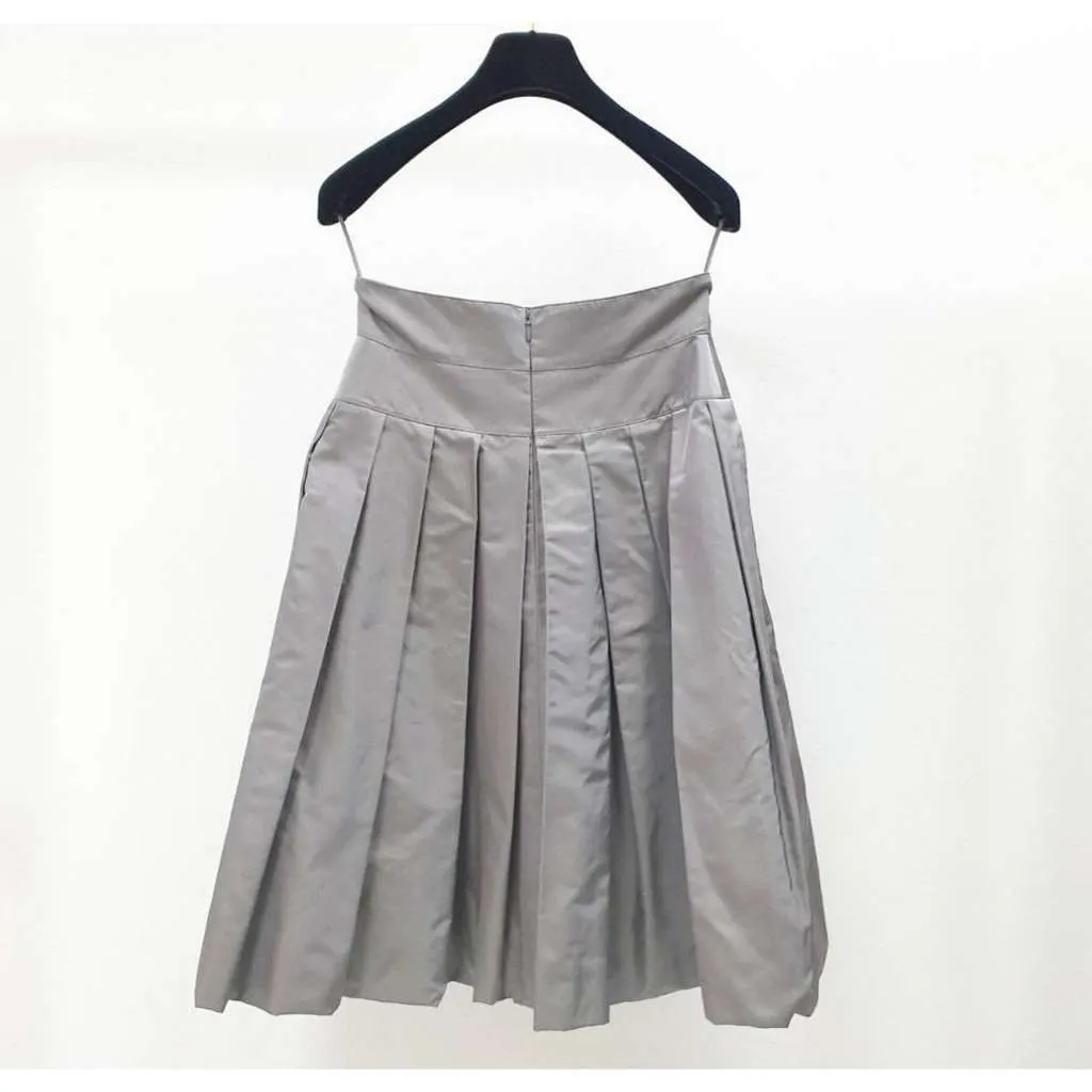 Chanel Knee Length Skirt Grey Silk Very good - Back View