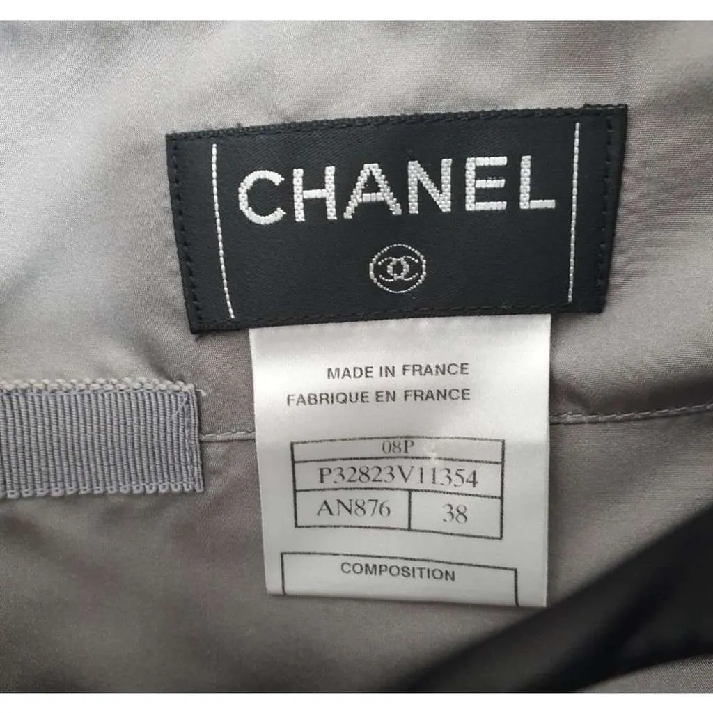 Chanel Knee Length Skirt Grey Silk Very good - Inside View