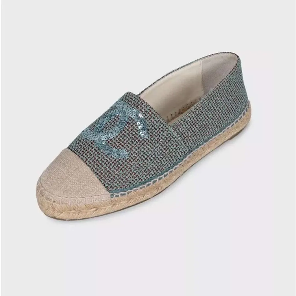 Chanel Sequin Embellished Espadrilles Green Leather Very good - Inside View