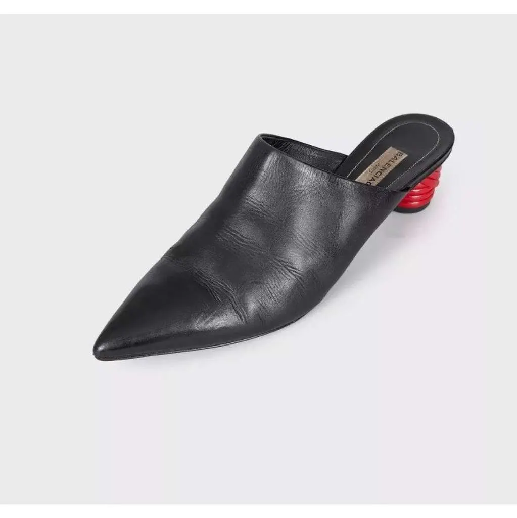 Balenciaga Pointed Toe Mules Black Leather Good - Inside View