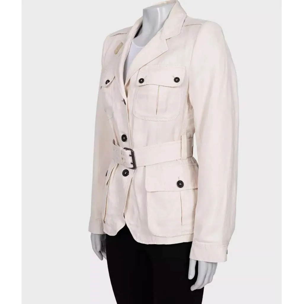Tom Ford Single Breasted Jacket with Belt White Silk Very good - Back View