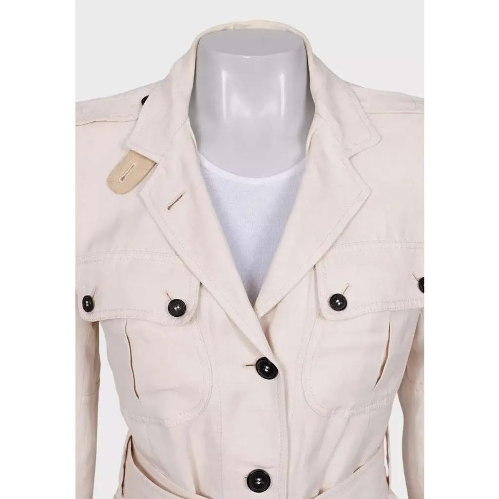 Tom Ford Single Breasted Jacket with Belt White Silk Very good - Model View