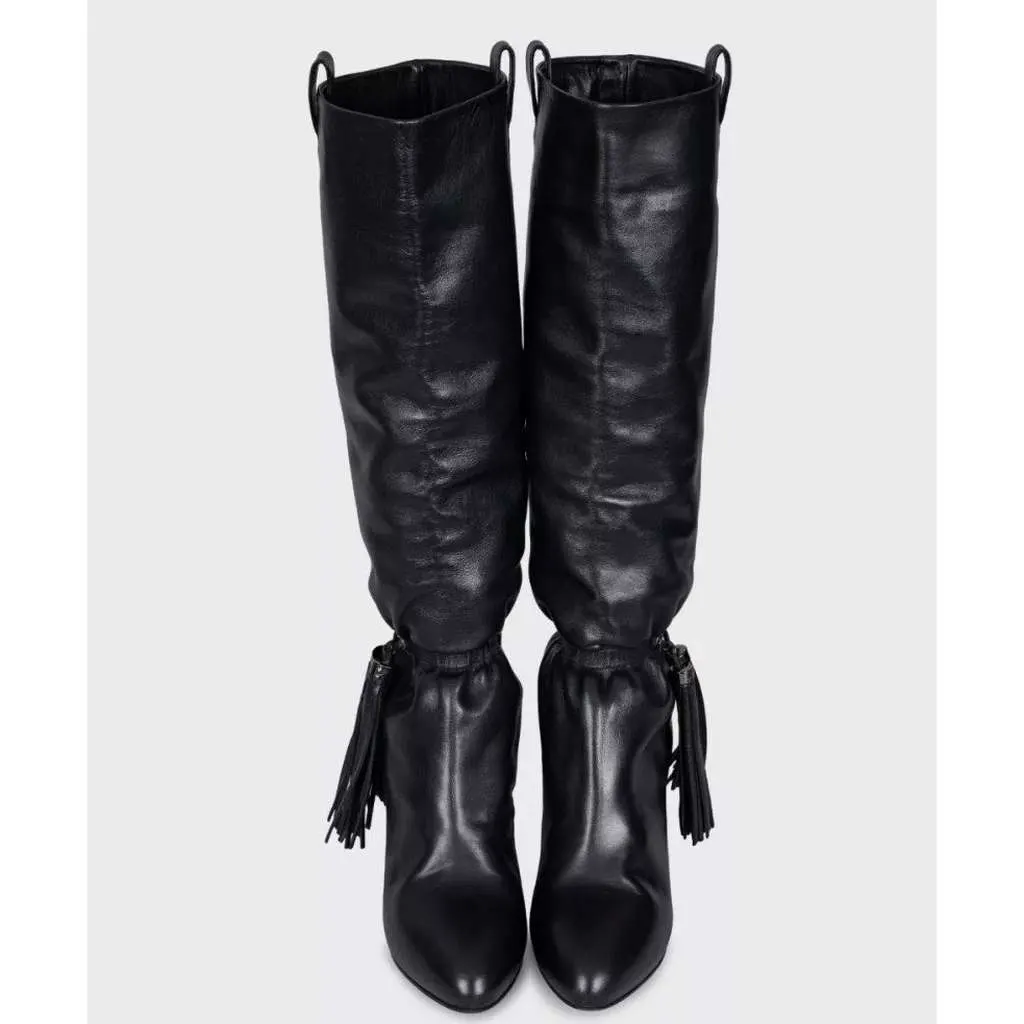 Celine Fringe Tapered Boots Black Leather Very good - Back View