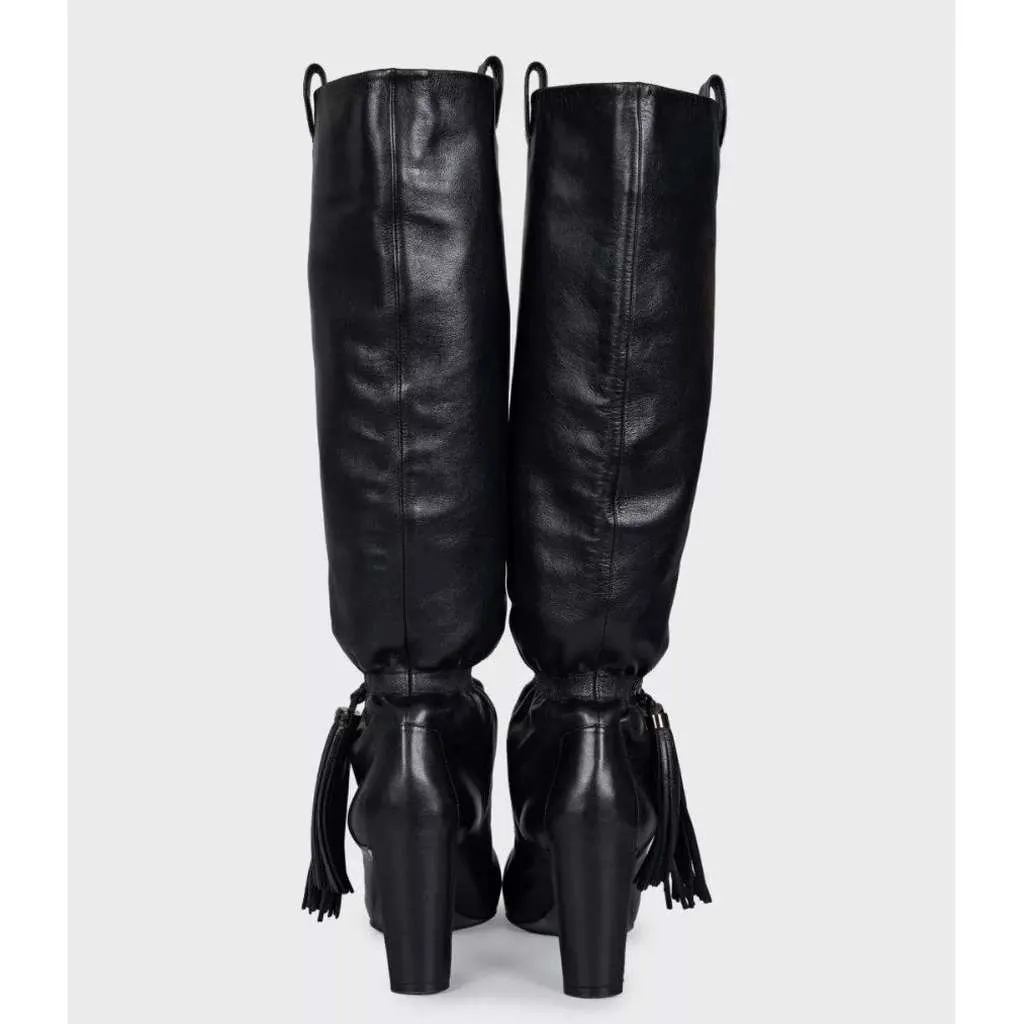 Celine Fringe Tapered Boots Black Leather Very good - Box View