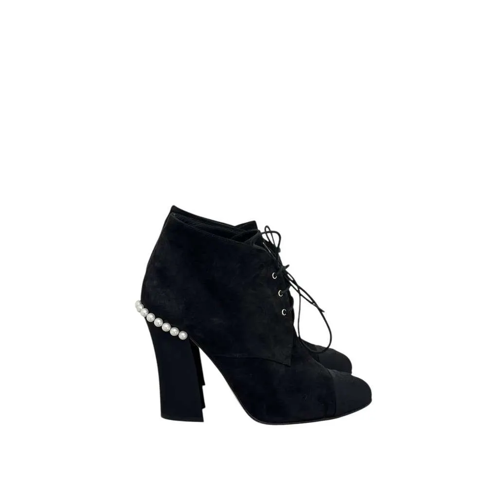Chanel Lace Up Booties Black Suede Very good - Inside View
