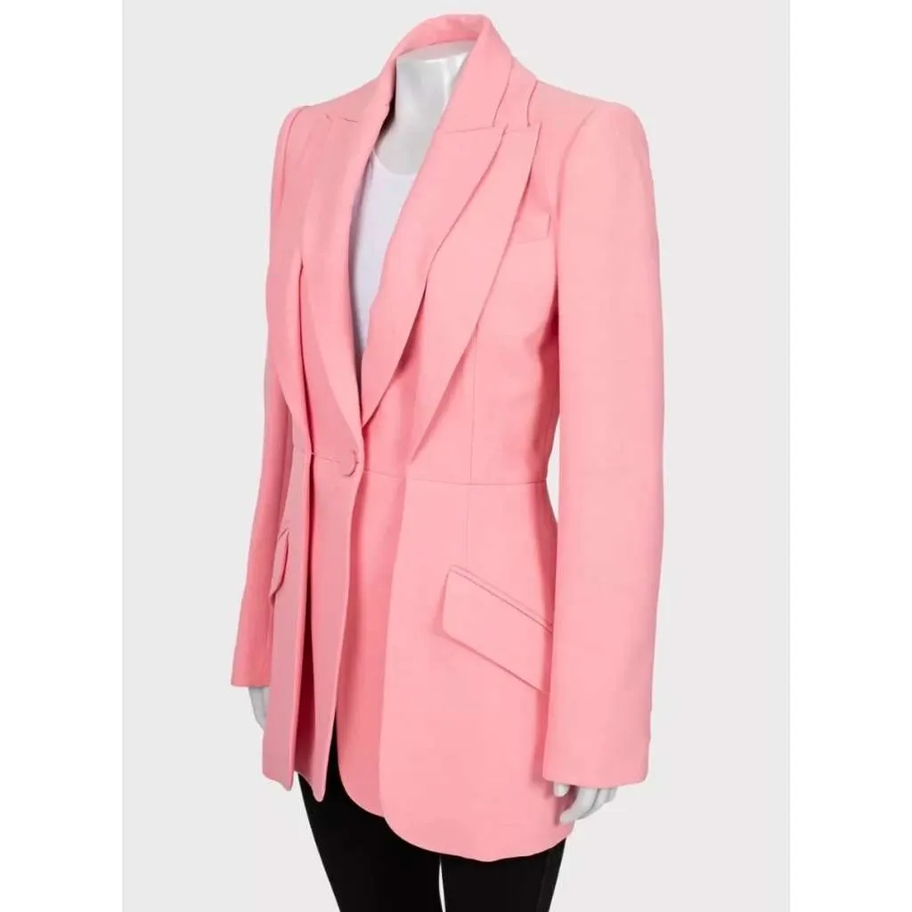 Alexander McQueen Double Collar Blazer Pink Silk Very good - Back View