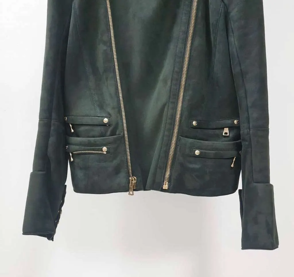 Balmain Biker Style Jacket Jacket Green Shearling Very good - Back View