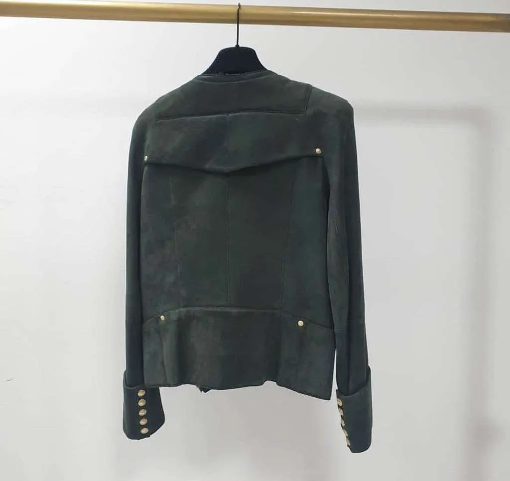Balmain Biker Style Jacket Jacket Green Shearling Very good - Model View