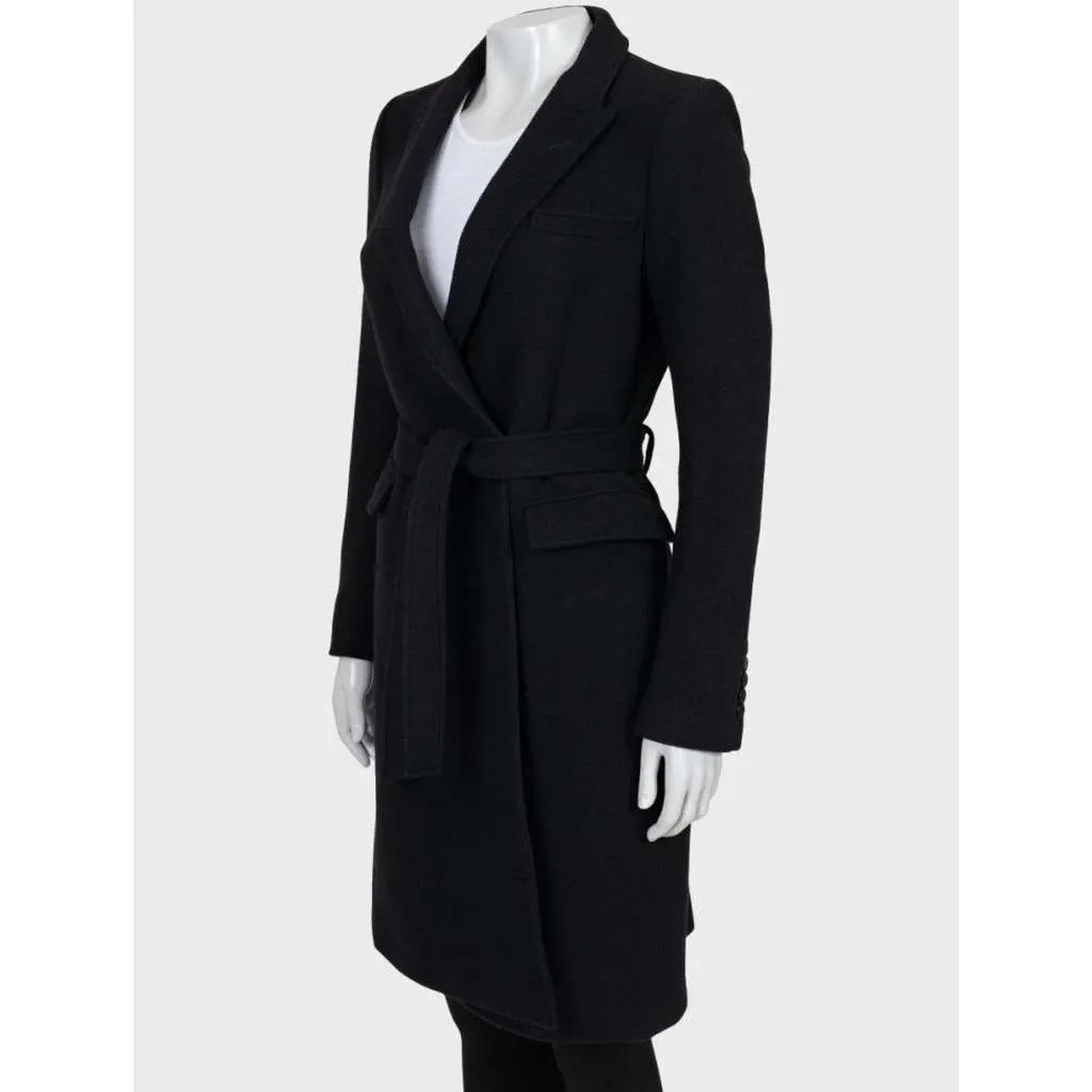 Saint Laurent Angora Belted Coat Black Cotton Very good - Back View