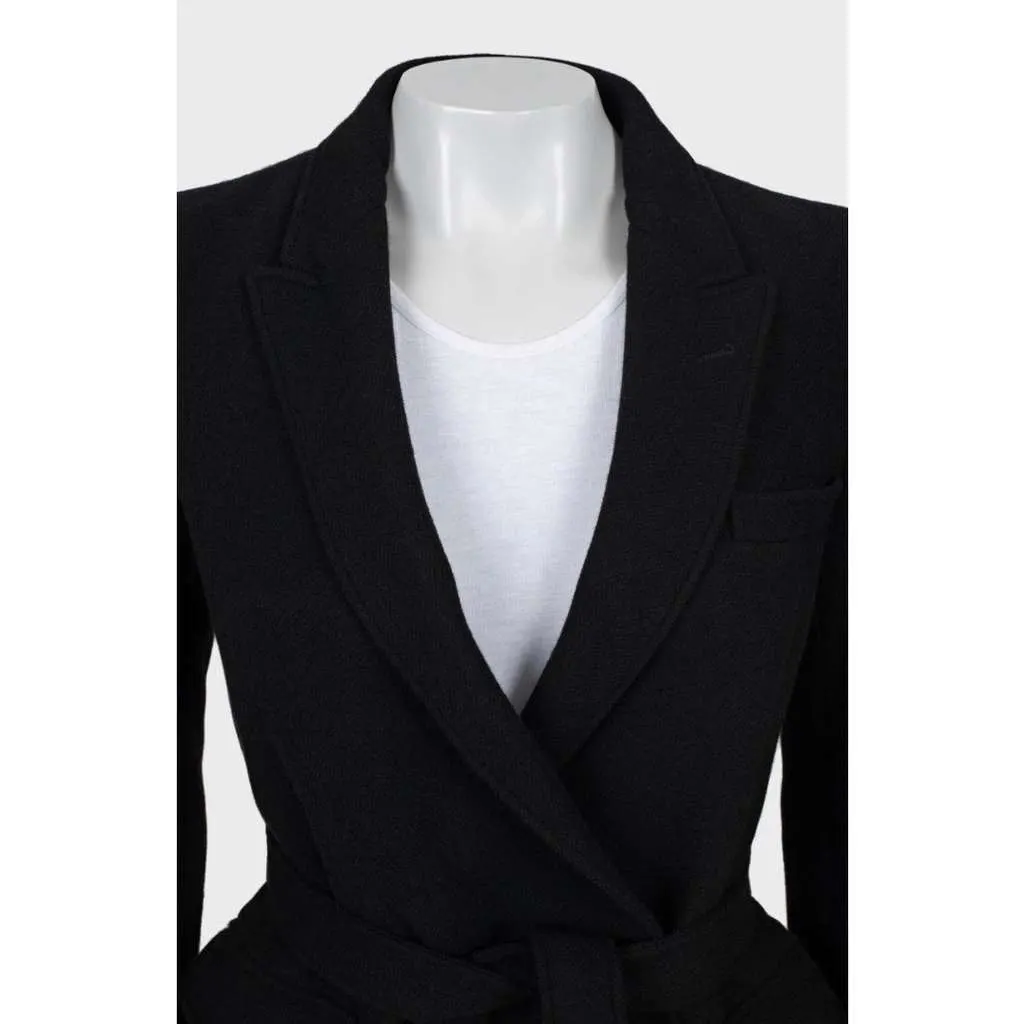 Saint Laurent Angora Belted Coat Black Cotton Very good - Inside View