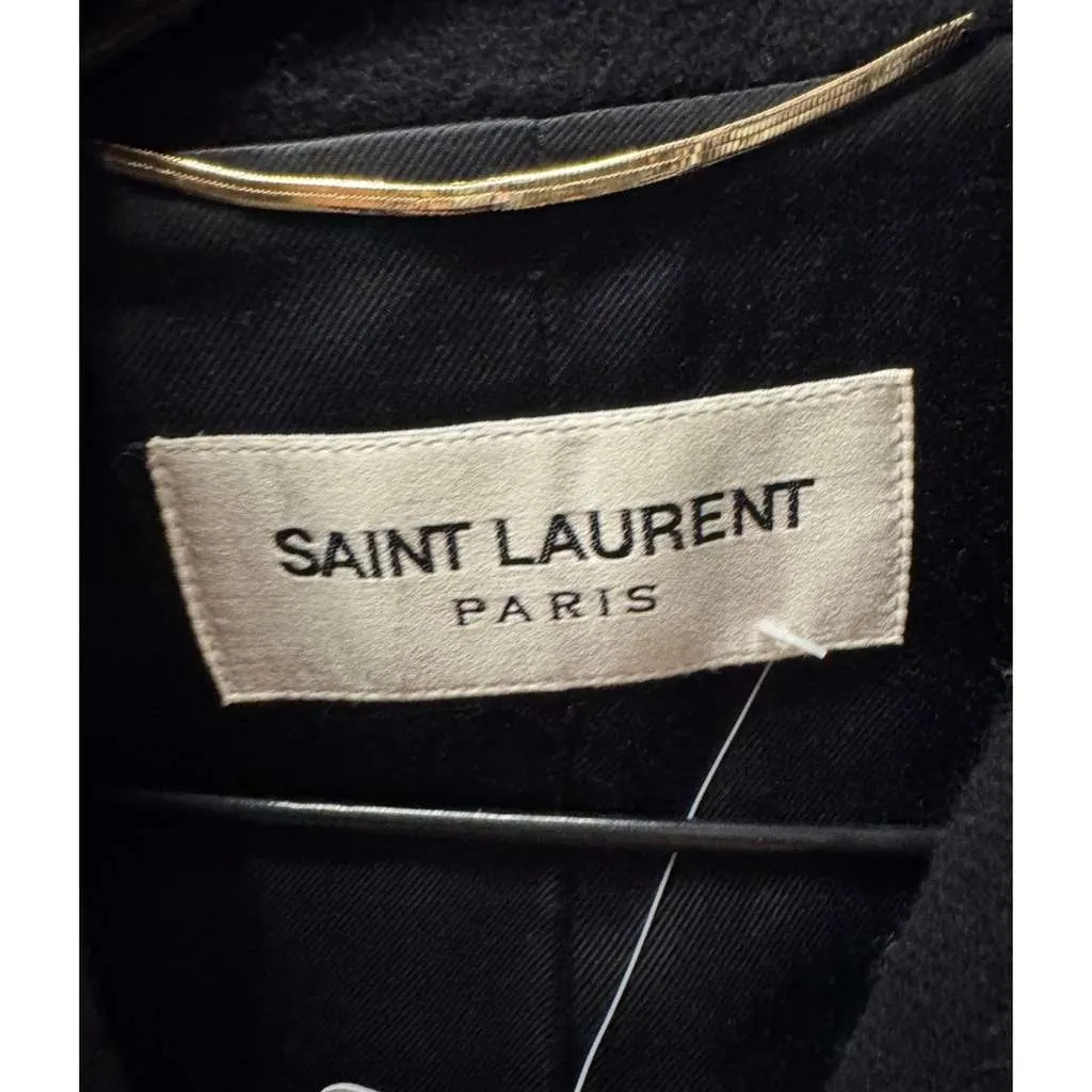 Saint Laurent Angora Belted Coat Black Cotton Very good - Model View