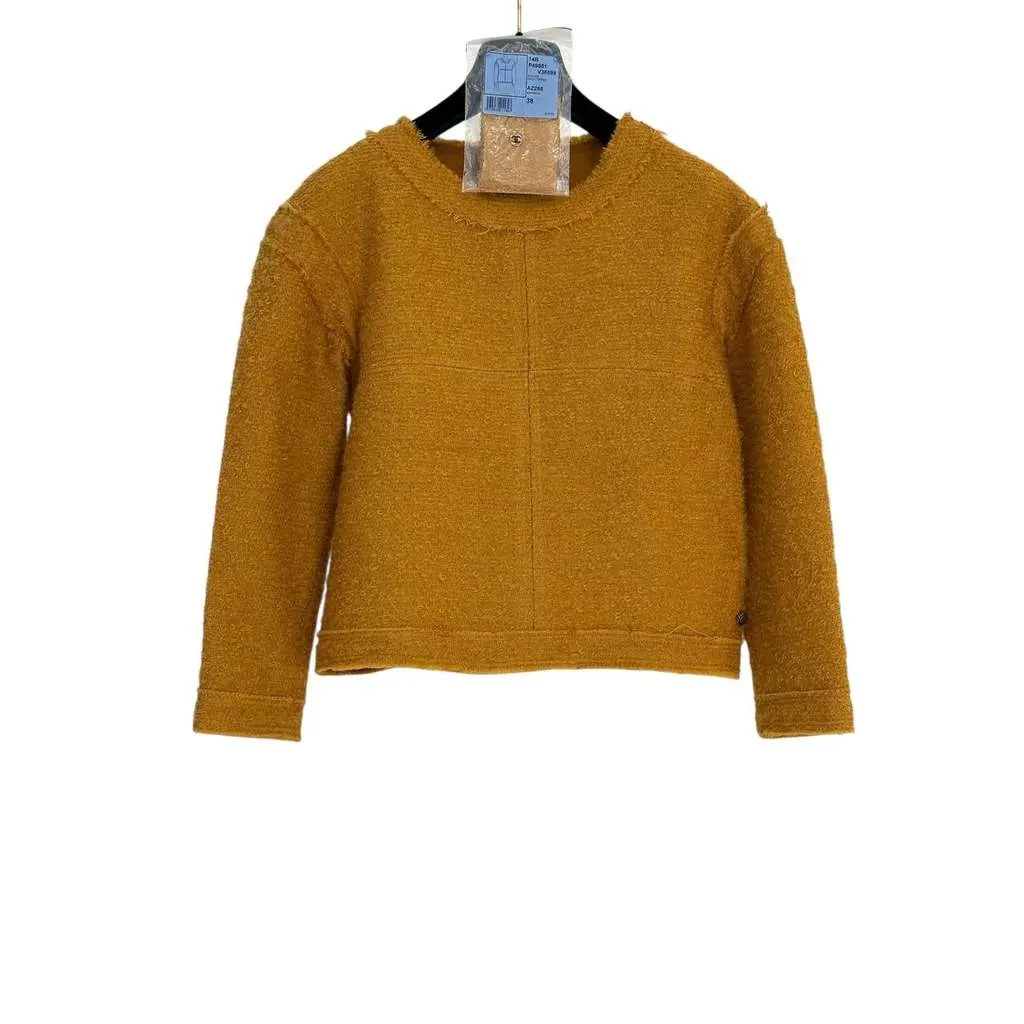 Chanel Mustard Long Sleeve Top Black Silk Very good - Model View