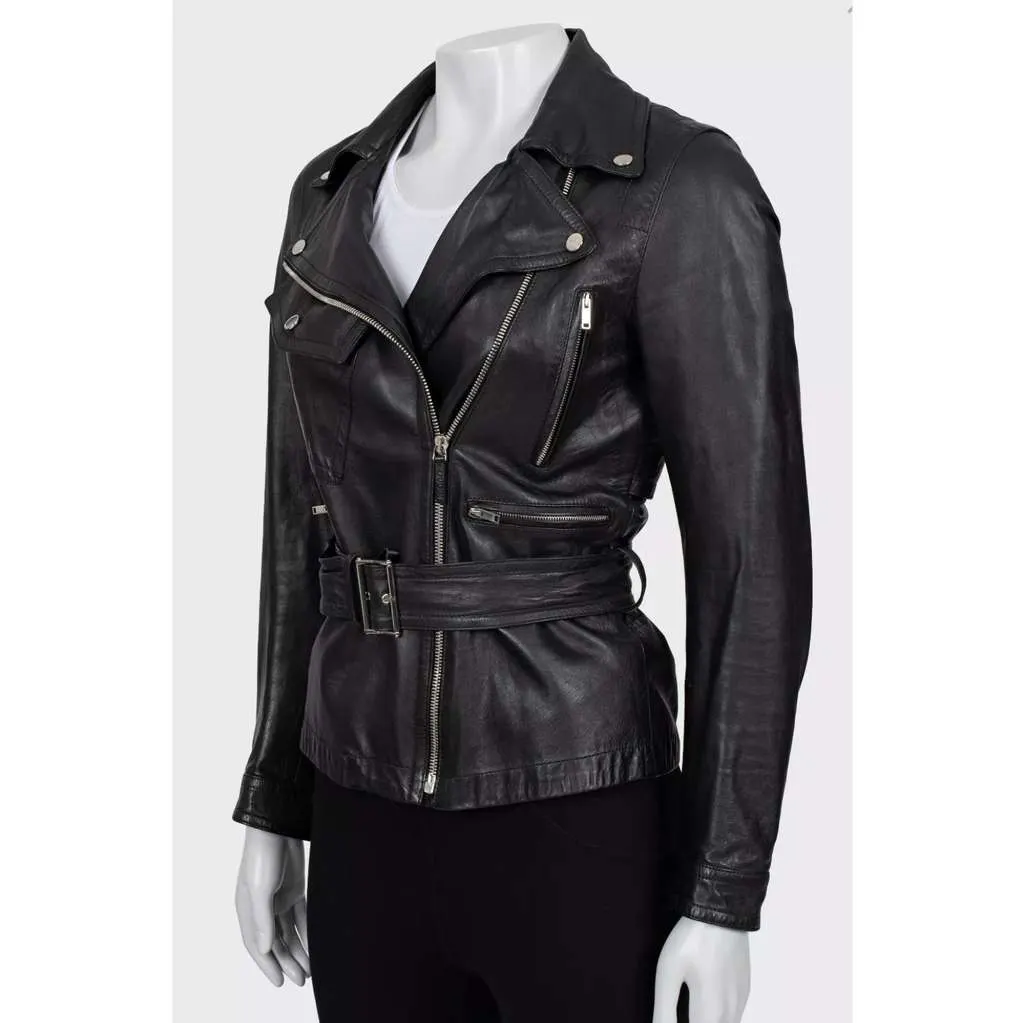 Gucci Belted Jacket Black Leather Very good - Back View