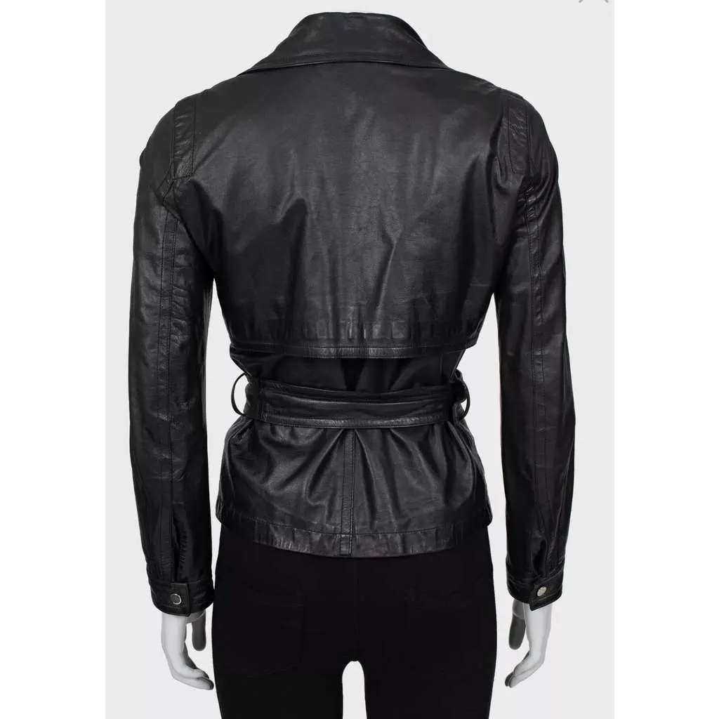 Gucci Belted Jacket Black Leather Very good - Model View