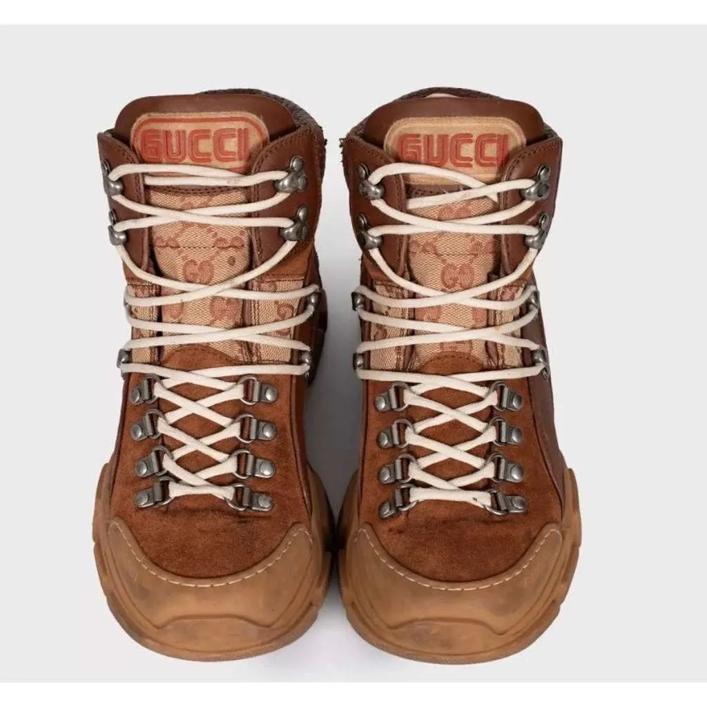 Gucci Lace Up Ankle Boots Brown Leather Very good - Back View