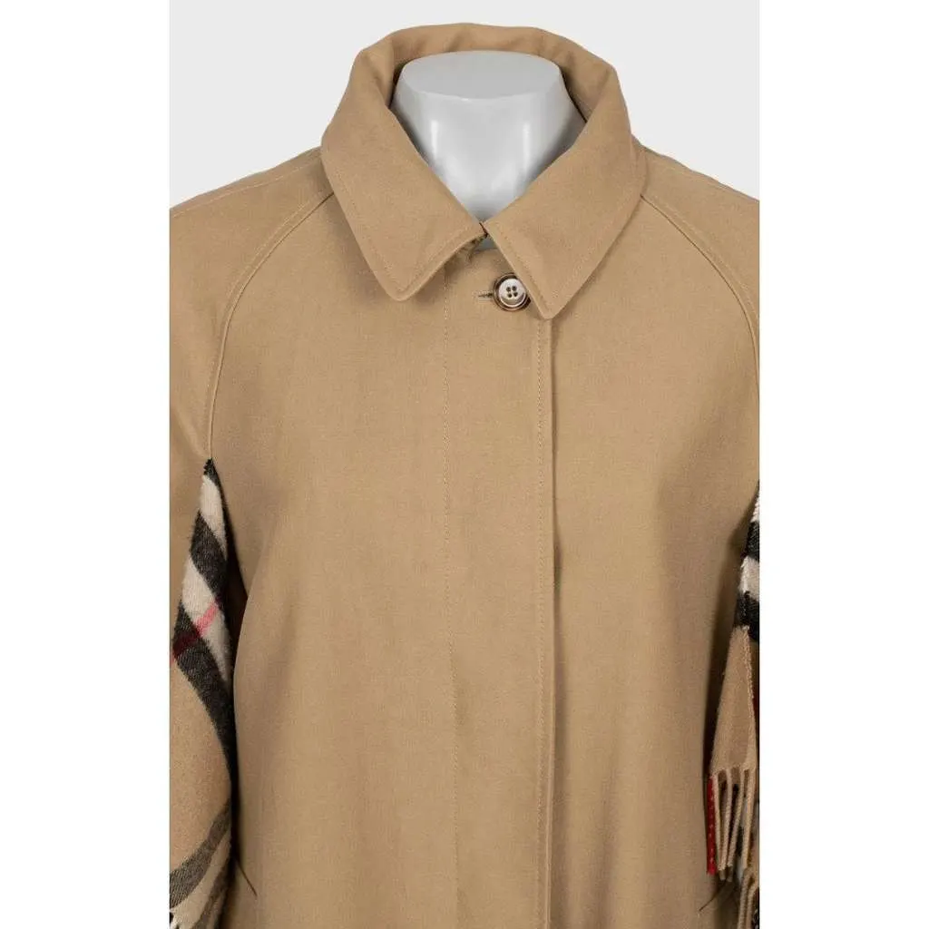 Burberry Check Trim Coat Beige Cotton Very good - Model View