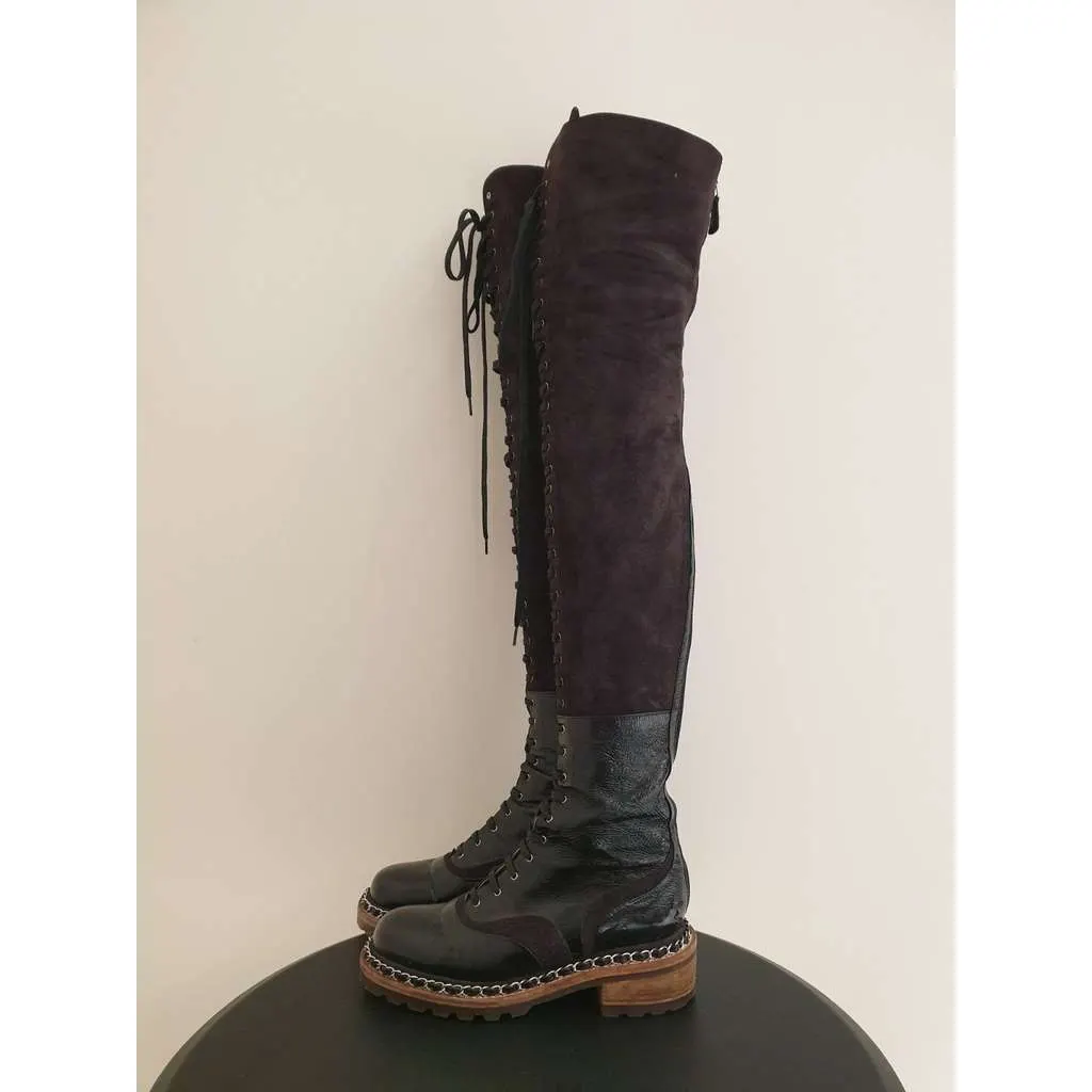 Chanel Paris Salzburg Over the Knee Brown Leather Very good - Model View