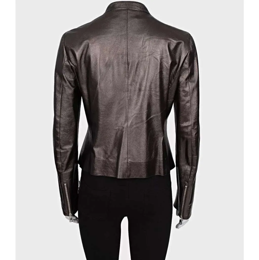 Prada Ruffle Jacket Brown Leather Very good - Inside View
