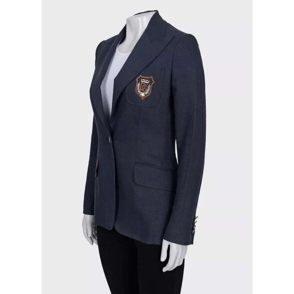 Dolce & Gabbana Embroidered Fitted Jacket Blue Linen Very good - Back View