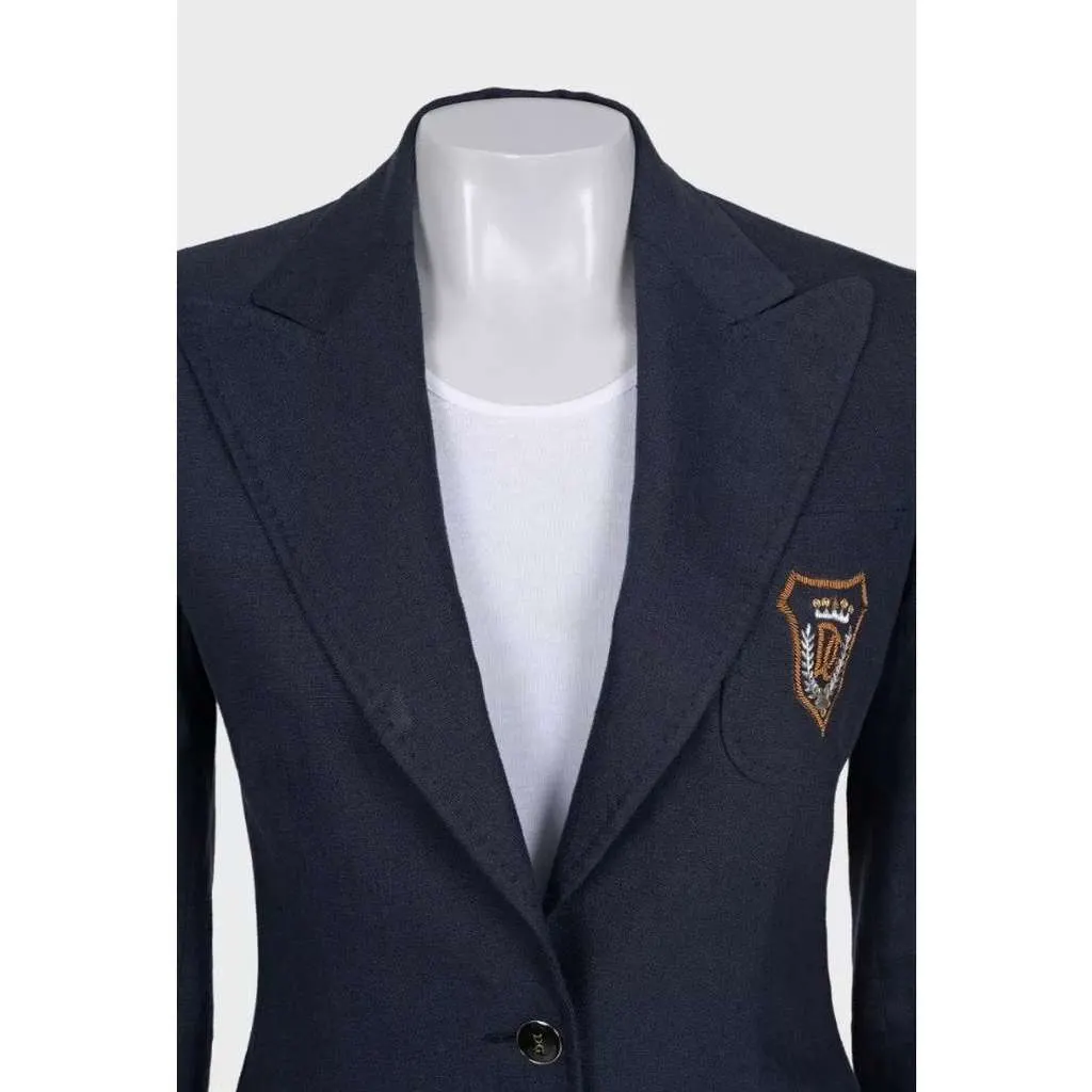Dolce & Gabbana Embroidered Fitted Jacket Blue Linen Very good - Inside View