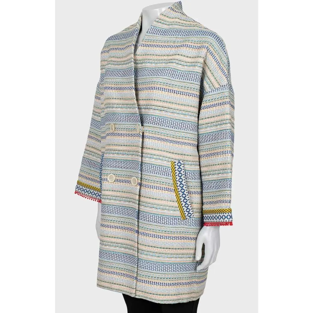 Max Mara Weekend Striped Double Breasted Coat MultiColor Wool Good - Back View