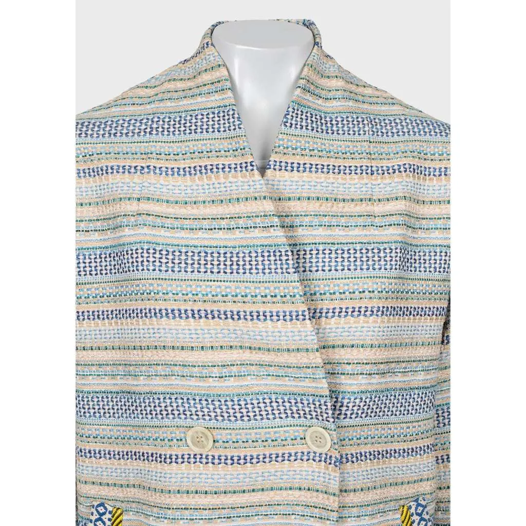 Max Mara Weekend Striped Double Breasted Coat MultiColor Wool Good - Model View